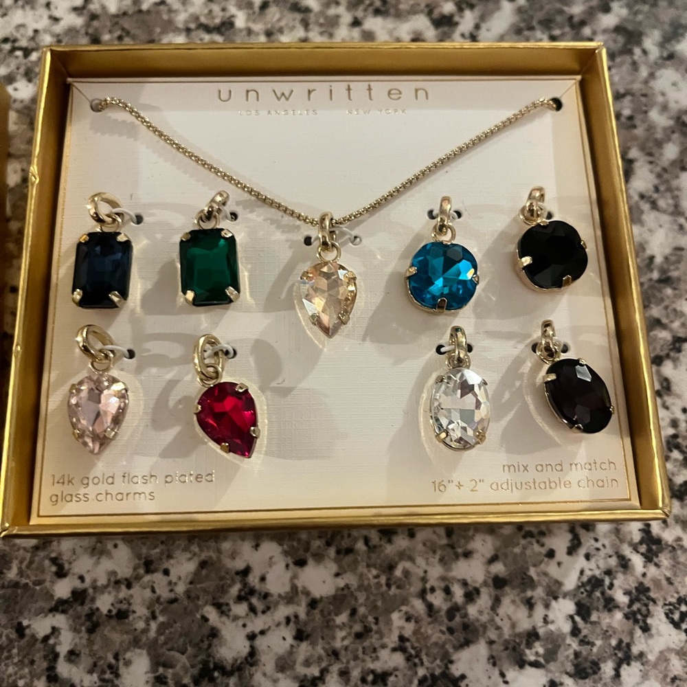 Unwritten Green and Blue Necklace Set with Interchangeable Charms